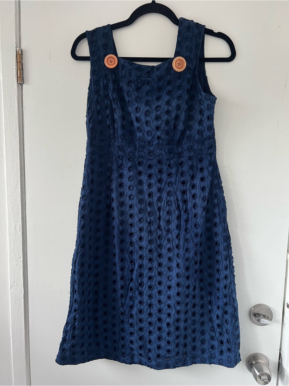 Navy Eyelet Casual Sleeveless Dress